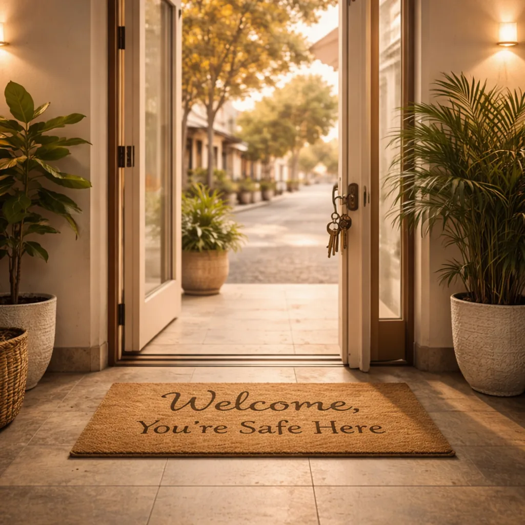 An open wellness spa entrance with keys left in the lock and a welcome mat reading You're Safe Here — metaphor for the Granite Wellness Centers data breach