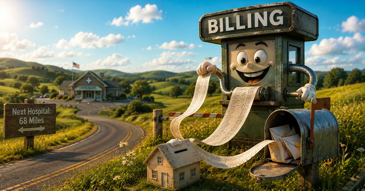 Rural hospital exterior — medical debt and billing disputes in rural communities