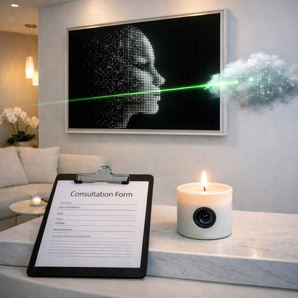 Ideal Image Website Tracking Settlement – spa waiting room with hidden surveillance camera disguised as a candle